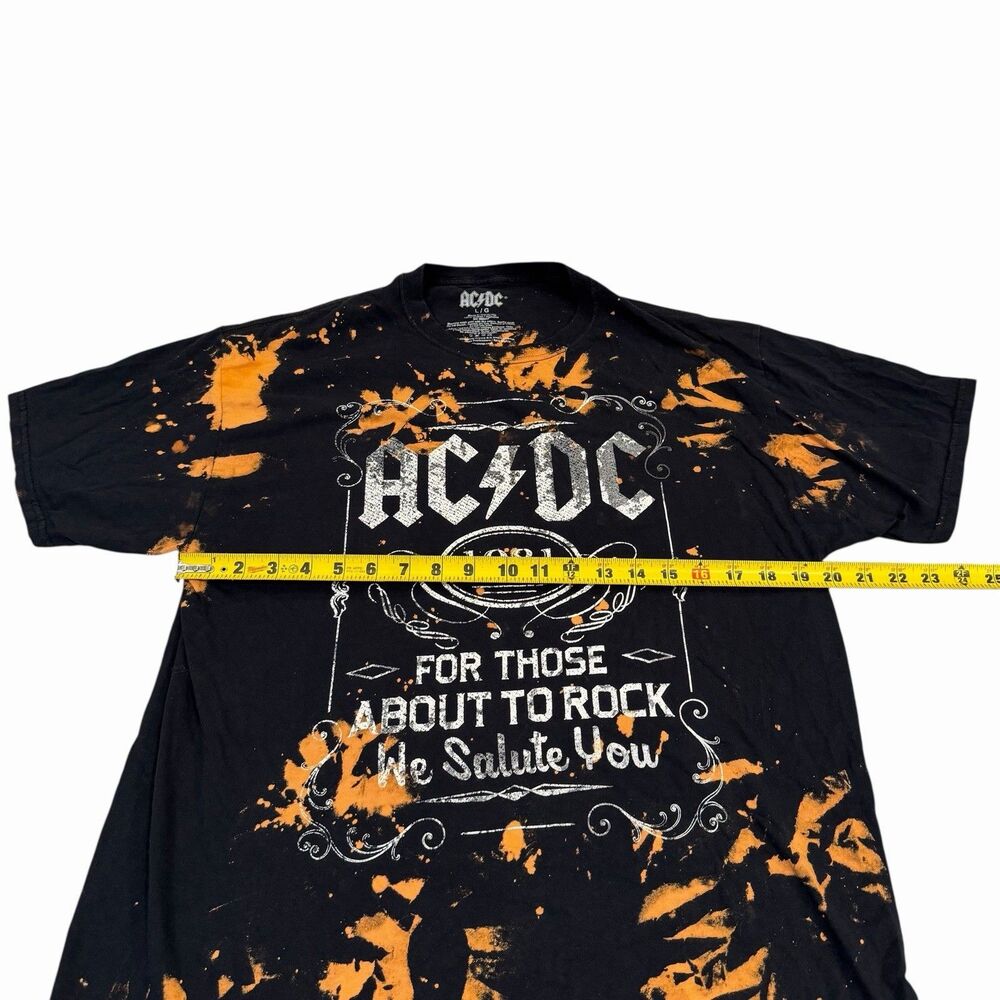 AC/DC T-Shirt Bleached Print Band 80s Mens Large Music Black Short Sleeve - Picture 5 of 6